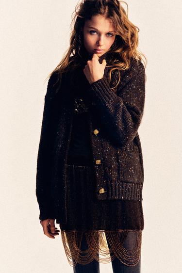 OVERSIZE PINCHITA KNIT CARDIGAN - Dark brown by Zara
