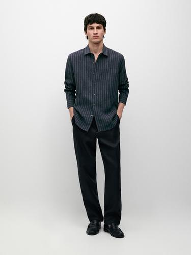 Zara Tapered fit linen trousers - Navy blue
