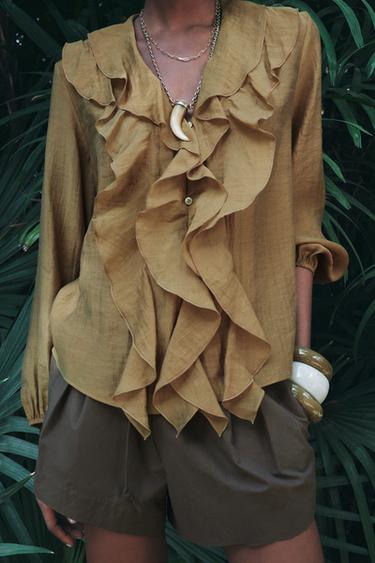 Zara ZW COLLECTION RUFFLED SHIRT - Mustard