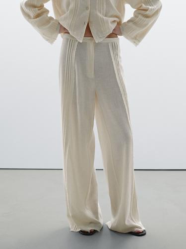 Zara Cotton blend trousers with embroidered details - Ecru