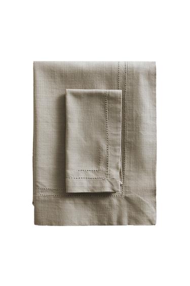HEMSTITCHED COTTON TABLECLOTH - Grey by Zara