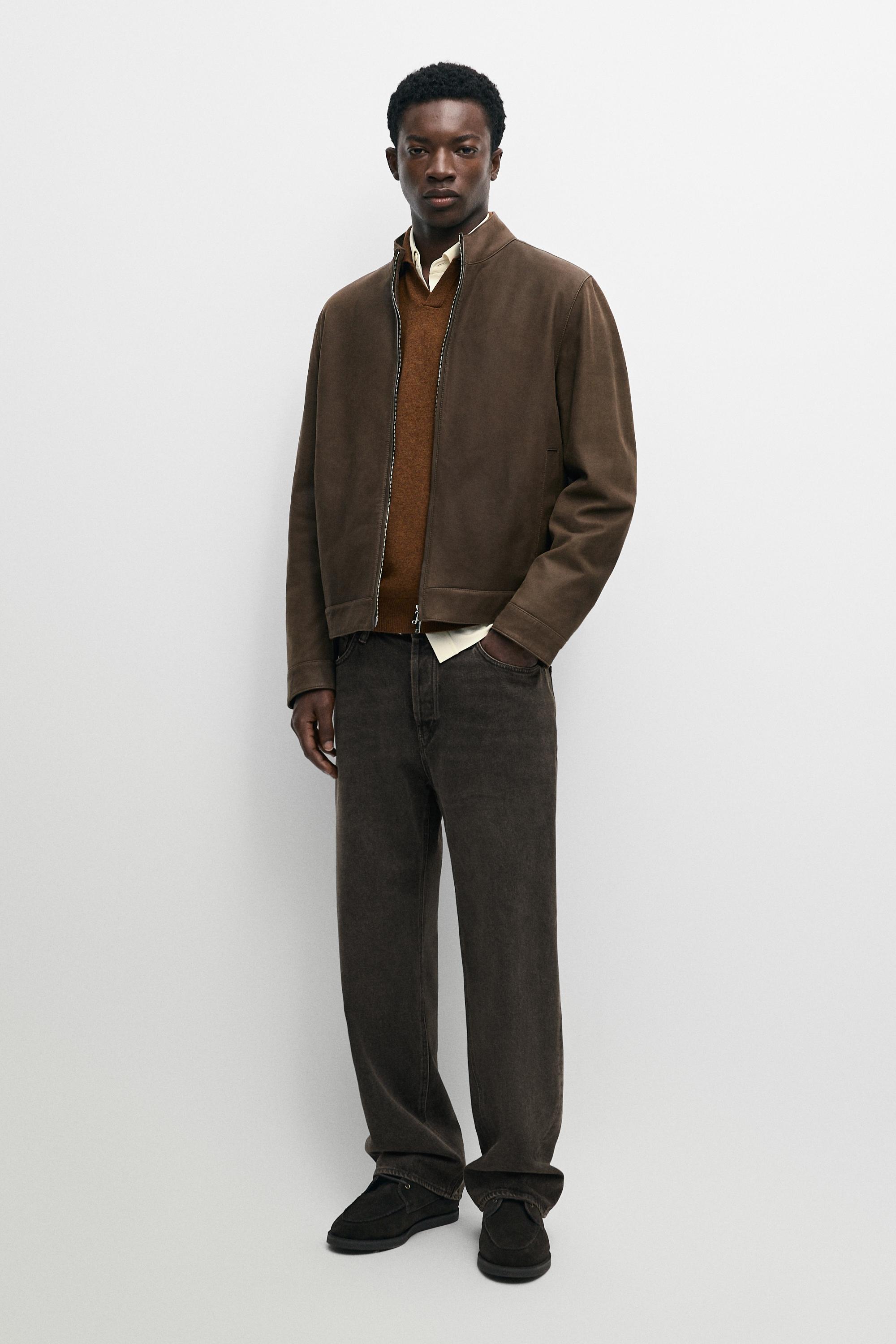 Nappa leather jacket with collar detail