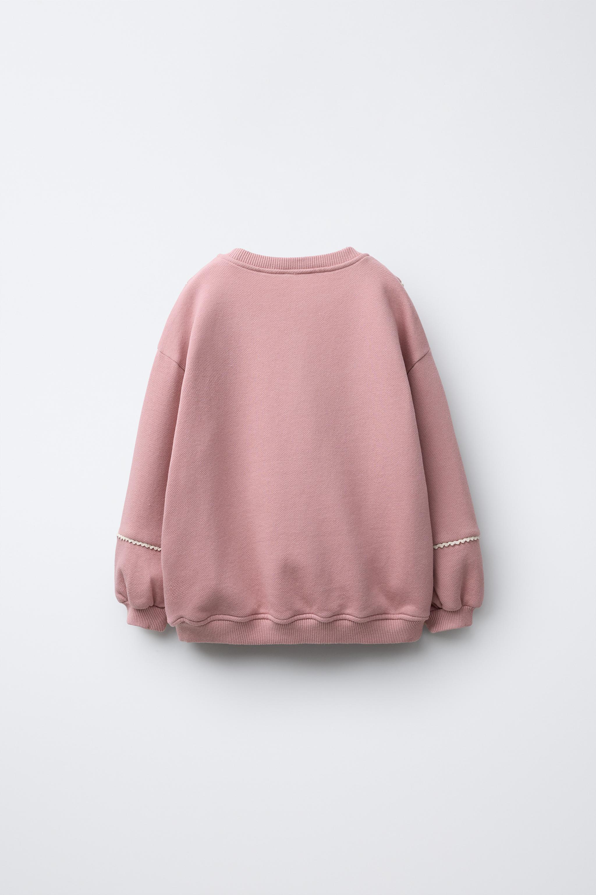フラワー刺繍スウェットシャツ - パウダーピンク | ZARA Japan