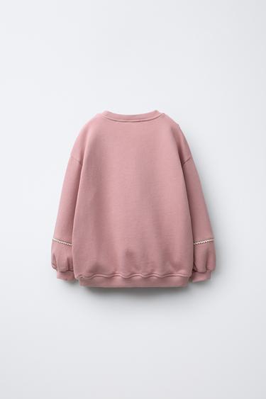 SWEATSHIRT WITH FLORAL EMBROIDERY - Dusty pink by Zara - Image 1