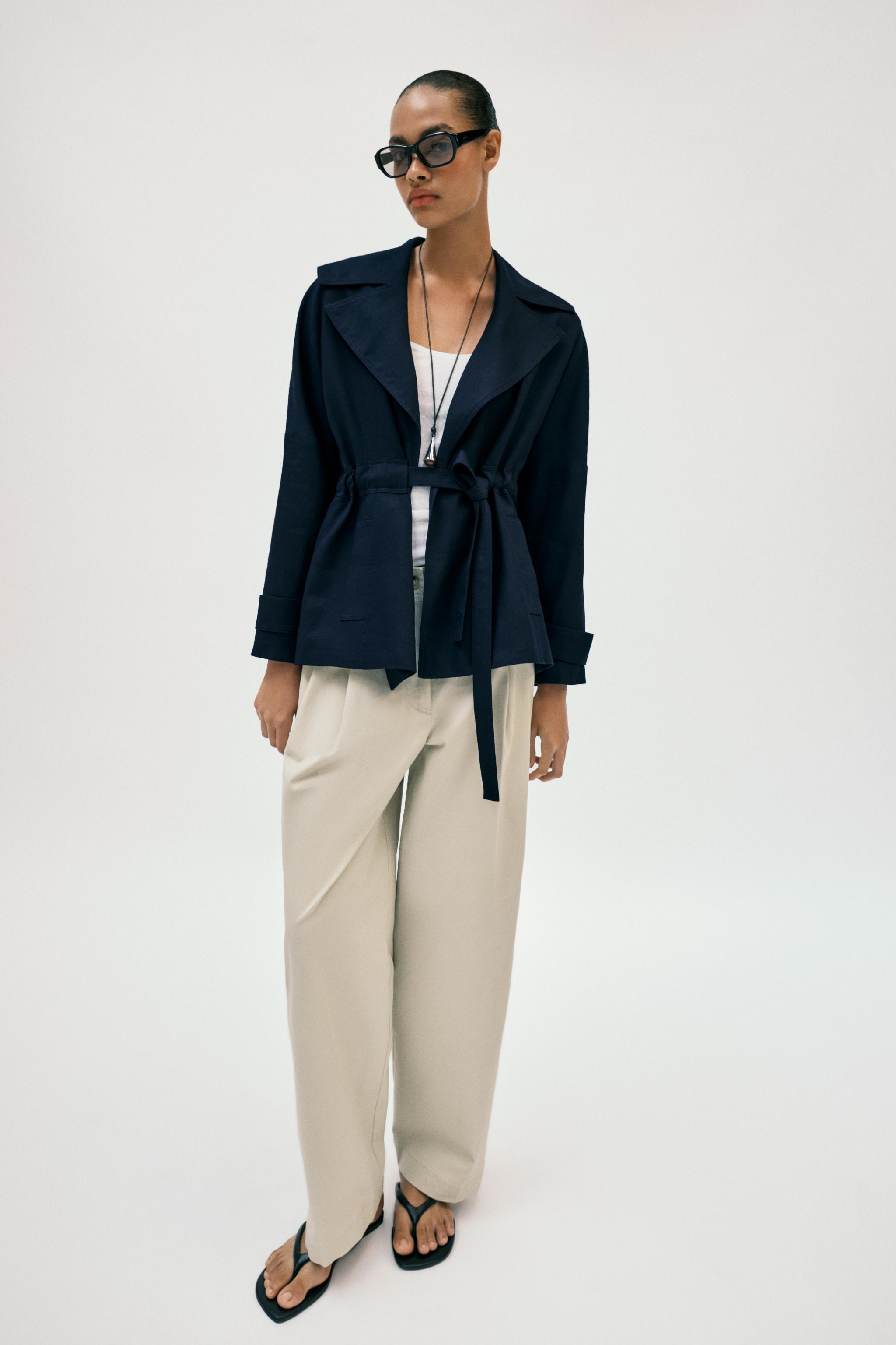 VESTE TRENCH EN LIN À CEINTURE