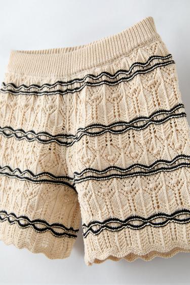 CROCHET KNIT BERMUDA SHORTS - Ecru by Zara