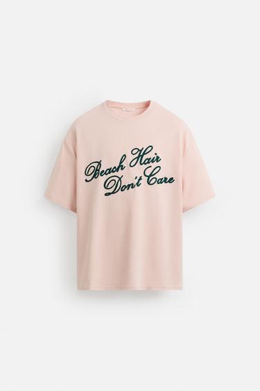 EMBROIDERED SLOGAN T-SHIRT - Pale pink by Zara