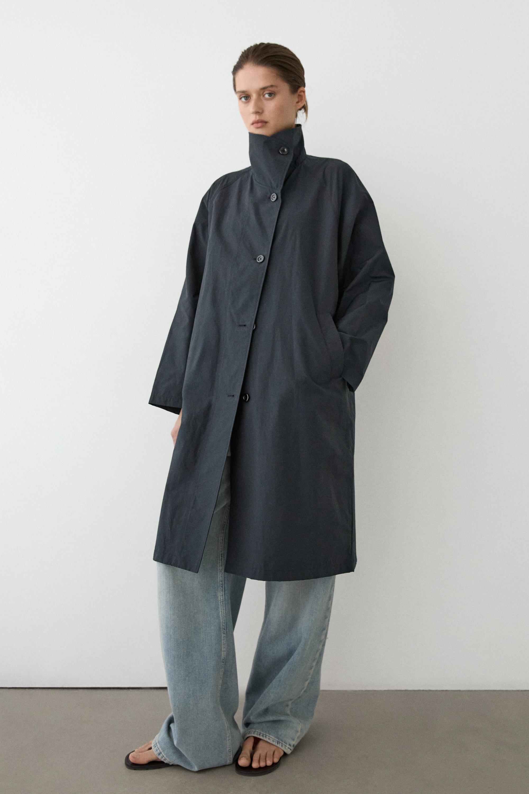 High neck technical trench coat — Dark navy