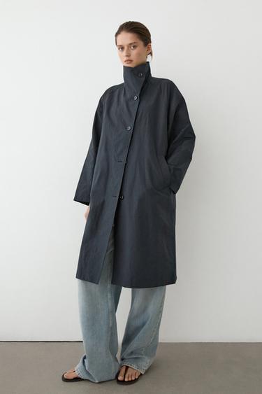 Zara High neck technical trench coat - Dark navy