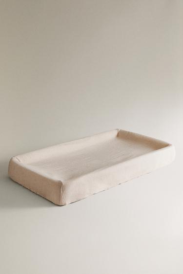 CHILDREN'S PLAIN LINEN BLEND POPLIN CHANGING MAT COVER - Ecru by Zara - Image 1