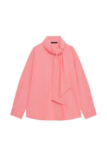 Zara 綁帶條紋襯衫 - 粉紅色