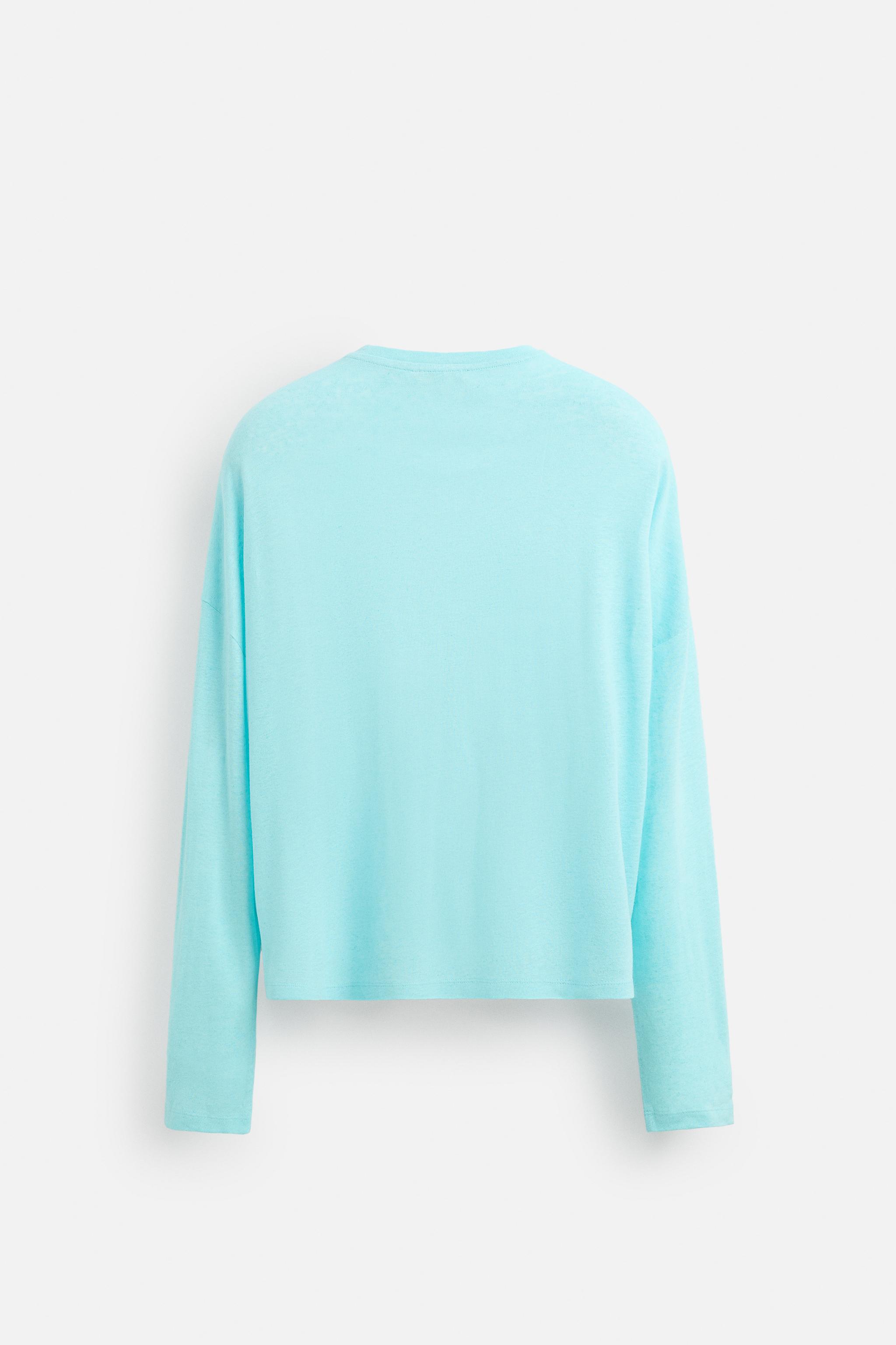 ★ドイツ発*ZARA*新作*ビスコースリネン長袖Tシャツ/TURQUOISE★ 05584300402-e2.jpg?ts=