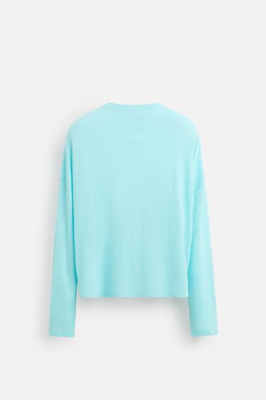 VISCOSE - LINEN T-SHIRT - Turquoise by Zara - Image 6