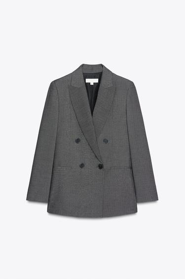 DOUBLE-BREASTED BLAZER WITH SHOULDER PADS - Black / Ecru by Zara