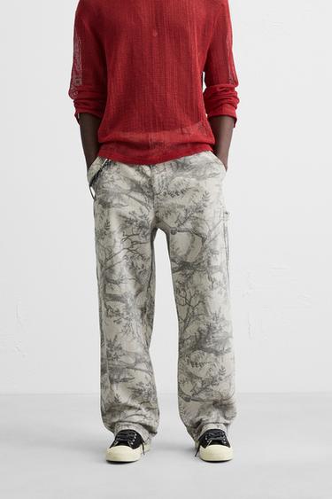ABSTRACT PRINT CARPENTER TROUSERS - Light grey by Zara - Image 1