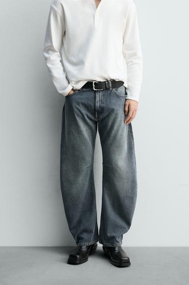 リラックスバレルフィットデニムパンツブルー/グリーンZaraのリラックスバレルフィットデニムパンツ - ブルー/グリーン 