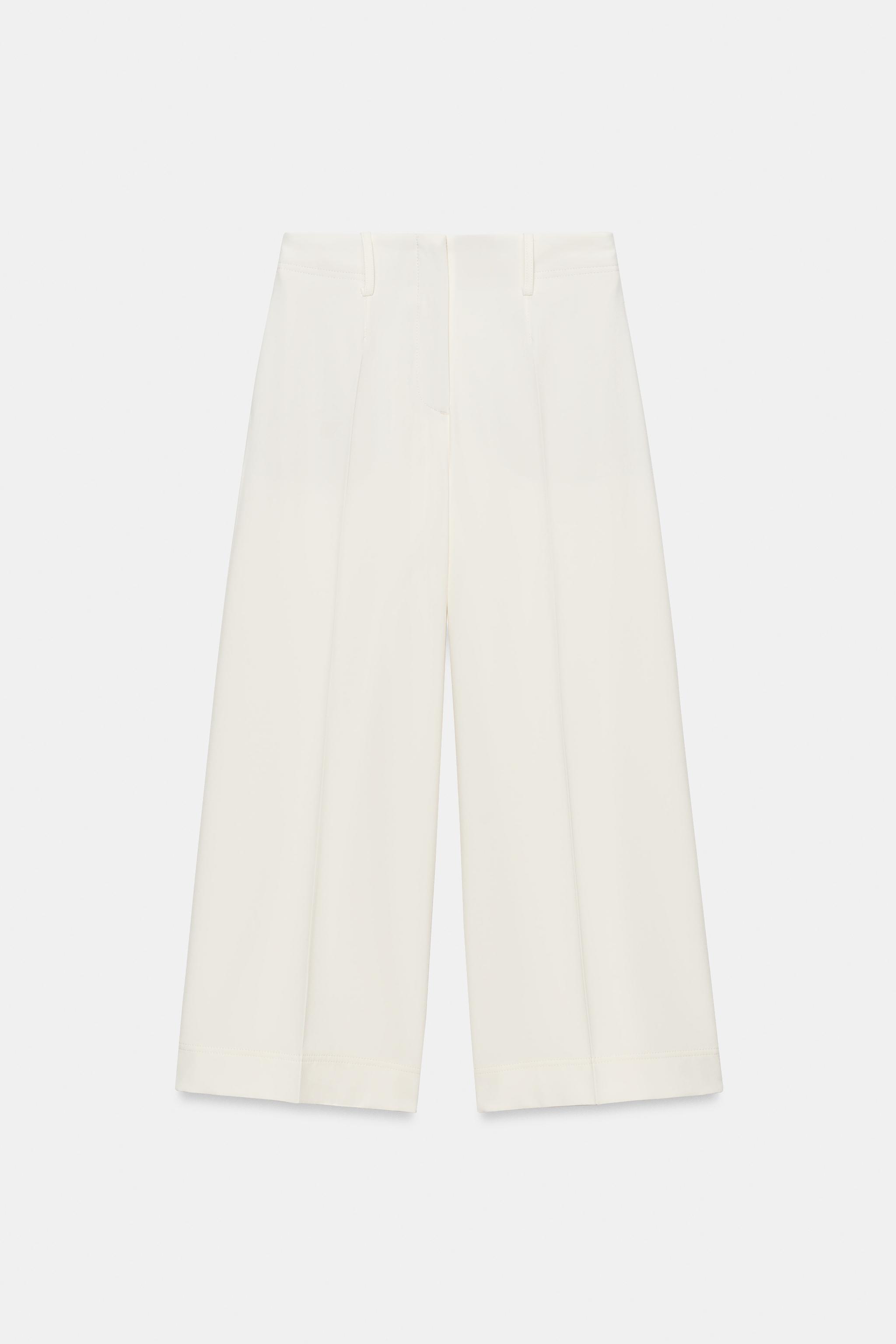 CROPPED WIDE-LEG TROUSERS — Ecru