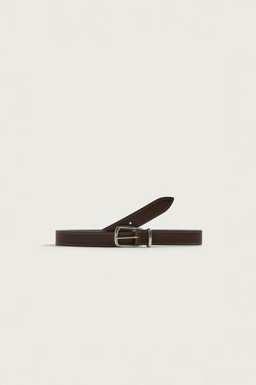 ORIGINS TOPSTITCHED LEATHER BELT - Brown by Zara