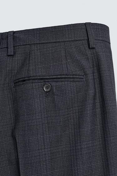 100% WOOL CHECK SUIT TROUSERS - Navy blue by Zara - Image 7