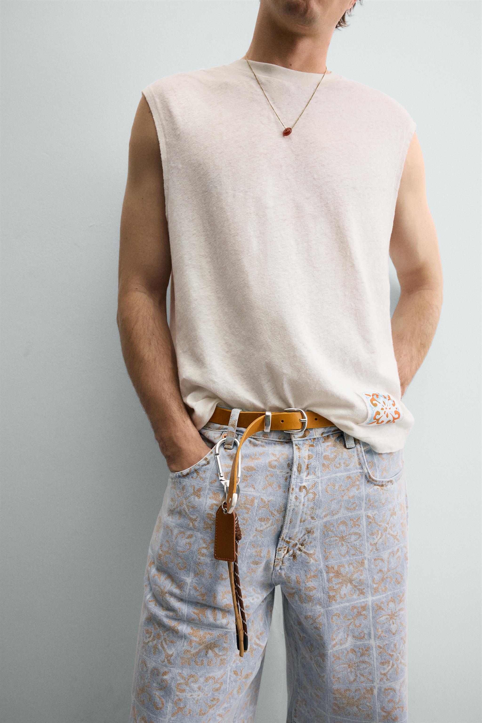 COTTON-LINEN PATCH TANK TOP