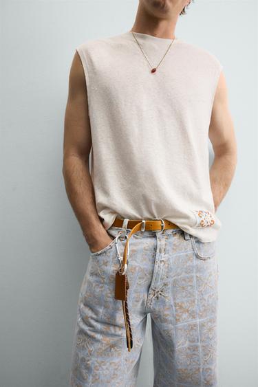 COTTON - LINEN PATCH TANK TOP - White by Zara - Image 2