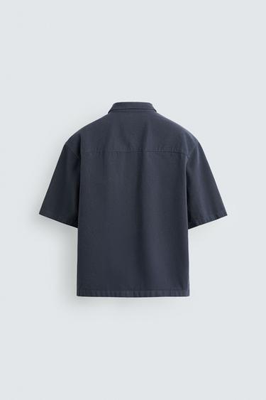 EMBROIDERED TEXTURED OVERSHIRT - Ink blue by Zara