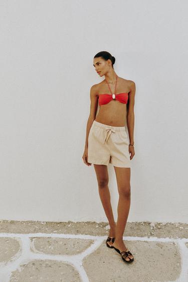 BERMUDA 100% ALGODÓN CINTURA ELÁSTICA - Arena de Zara