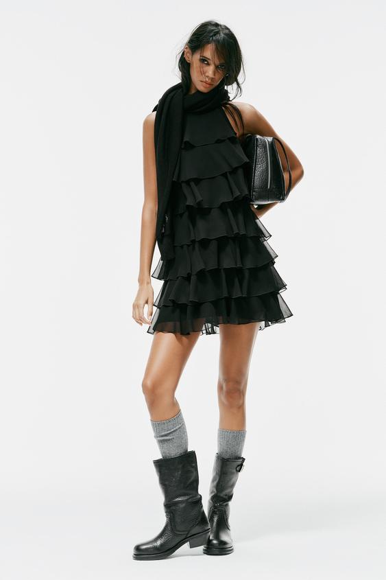 HALTER MINI DRESS WITH RUFFLES - Black by Zara - Image 0