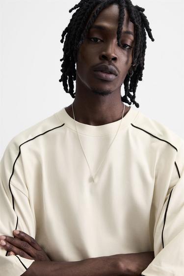 CONTRAST PIPED TRIM SWEATSHIRT - Oyster-white by Zara - Image 4