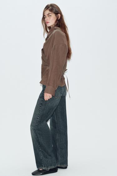 CHEMISE CACHE-CŒUR À RAYURES - Marron / Écru de Zara - Image 2