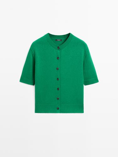 Cárdigan punto manga corta mezcla algodón - Verde de Zara