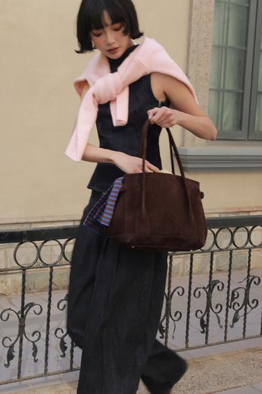 Zara TRF 丹寧繞頸吊帶上衣附綁帶 - 深靛青色