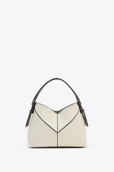 CONTRAST CANVAS MINI TOTE BAG - Ecru by Zara