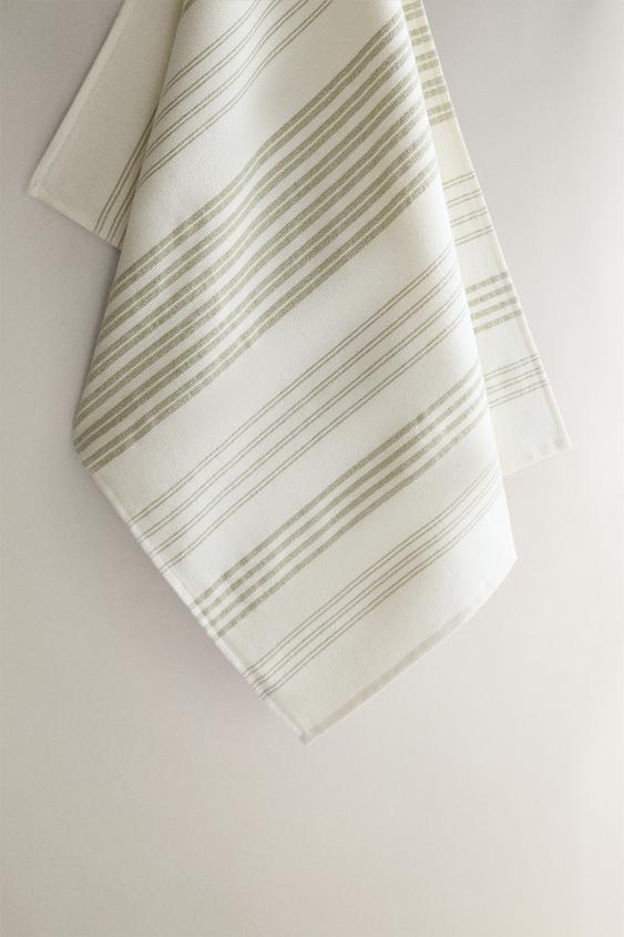 TORCHON COTON ÉPONGE RAYURES - Vert de Zara - Image 0