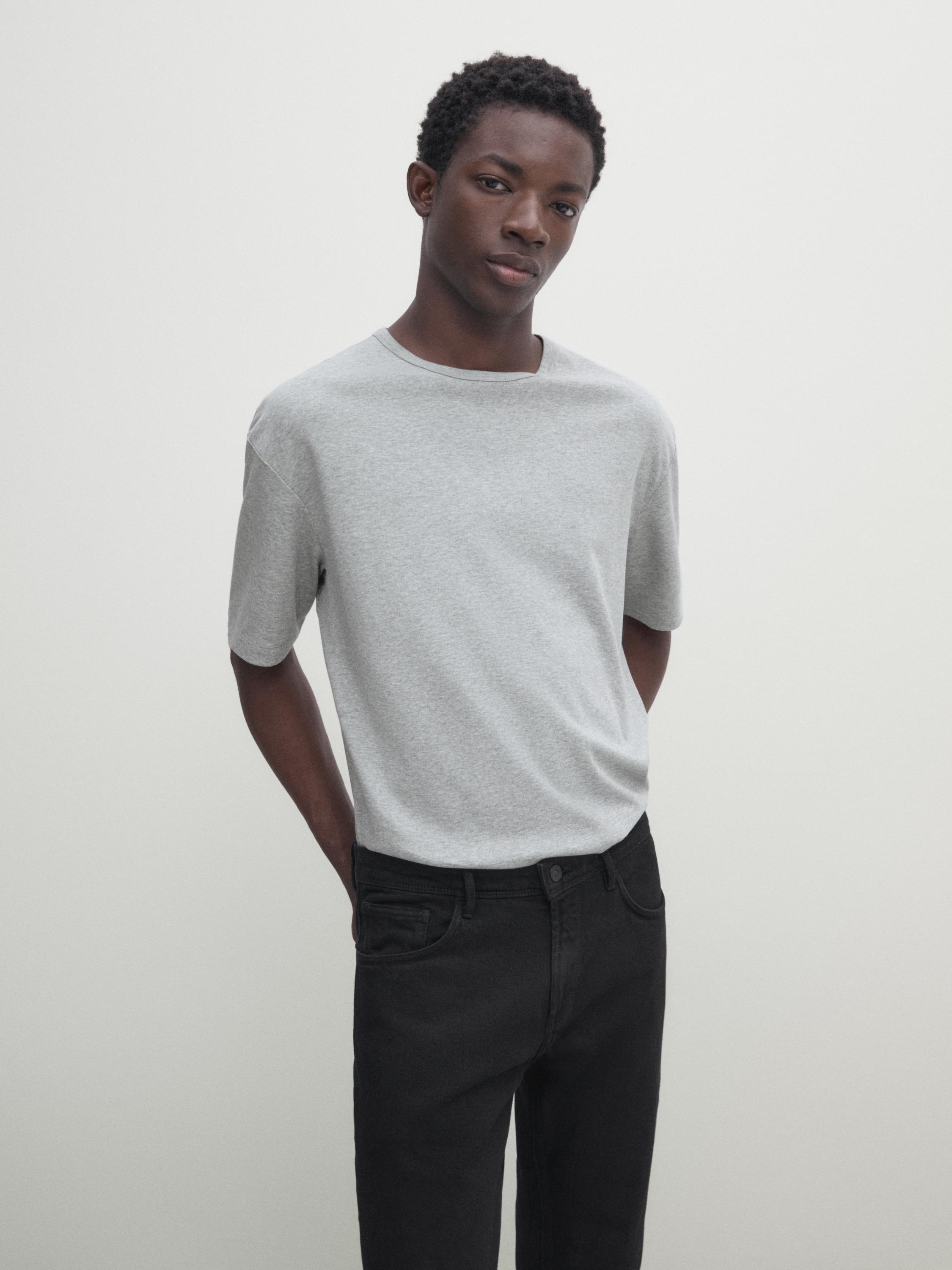 Short sleeve cotton t-shirt - Gray marl | ZARA United States