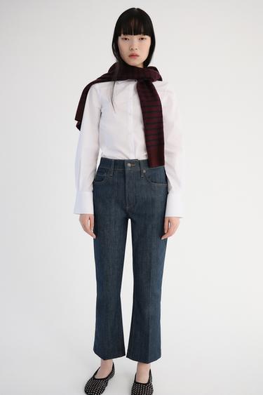 ZWコレクション クロップド丈ブーツカットハイウエストジーンズブルーZaraのZWコレクション クロップド丈ブーツカットハイウエストジーンズ - ブルー 