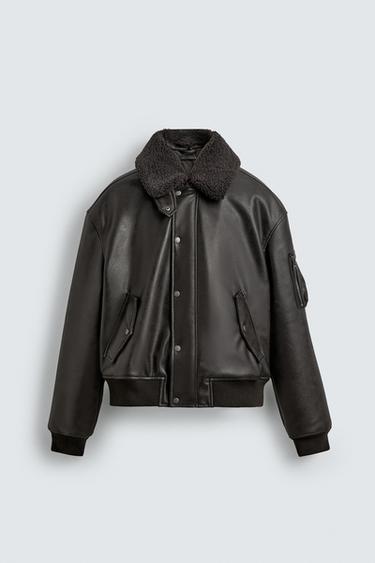 CAZADORA EFECTO PIEL CUELLO DESMONTABLE - Marrón de Zara