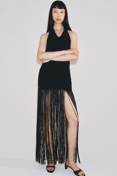 ZW COLLECTION HALTERNECK FRINGED DRESS - Black by Zara - Image 4