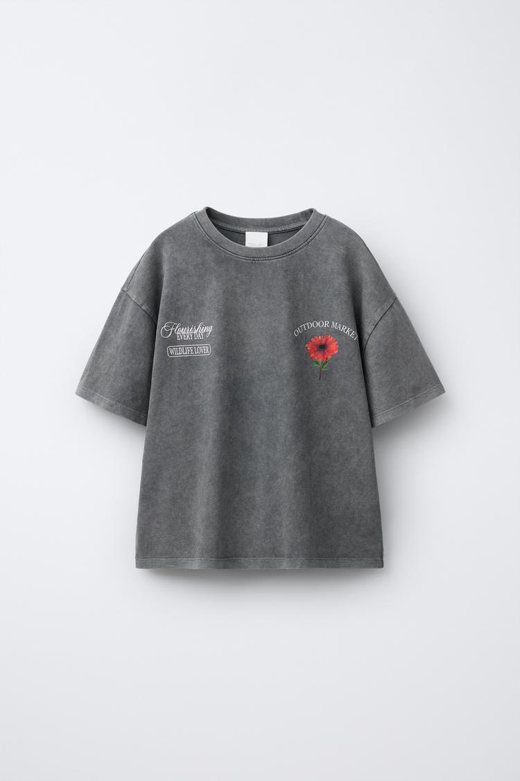 GARMENT DYE FADED-EFFECT FLORAL T-SHIRT