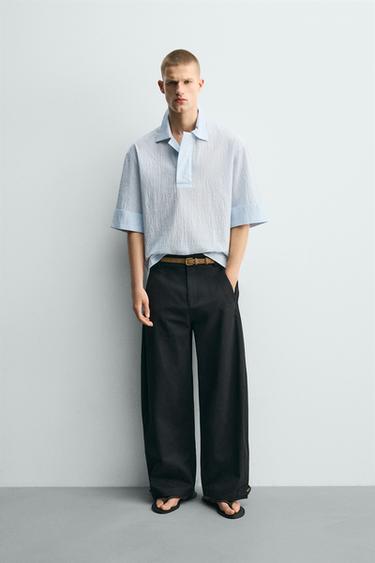 Zara TEXTURED BOXY FIT POLO SHIRT - Sky blue - Image 0