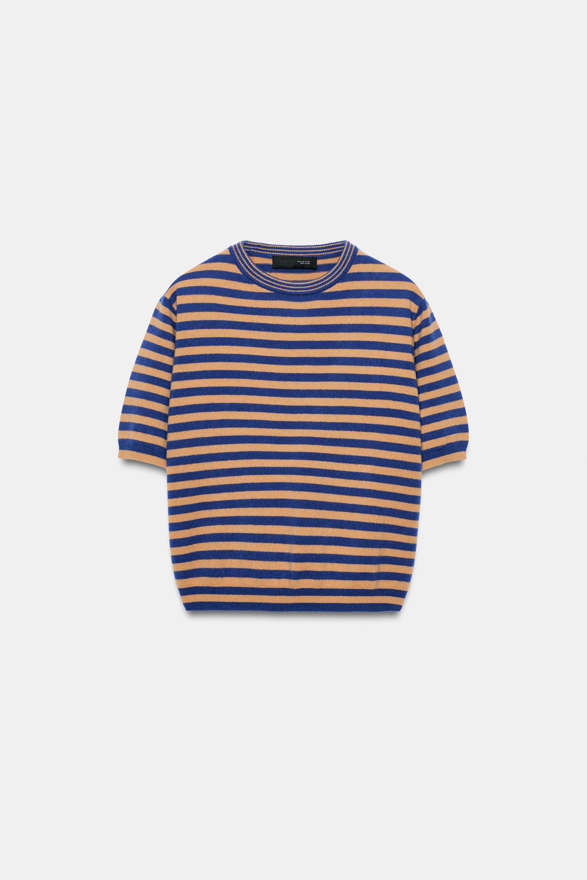 SHORT-SLEVE STRIPED 100% WOOL JUMPER