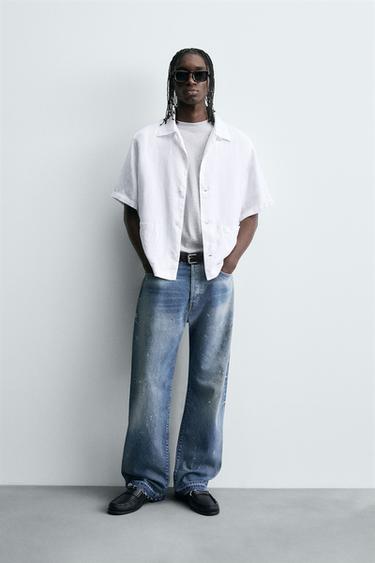 قميص 100% من القنب RELAXED FIT - أبيض الخاص بـ Zara