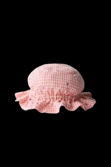 Zara GINGHAM CHECK HAT WITH EMBROIDERED FLOWERS - Pink