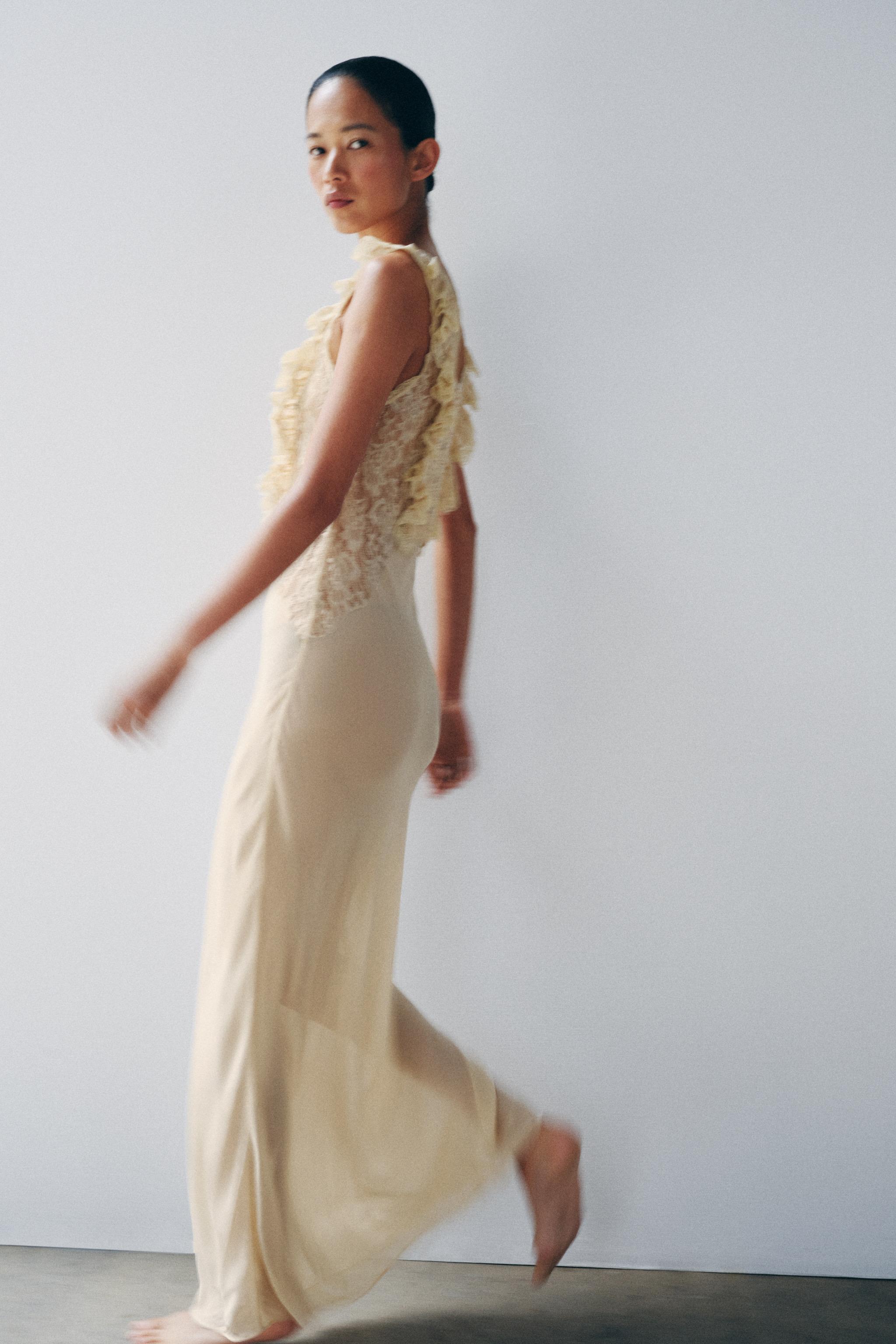 DRAPED LACE MAXI DRESS