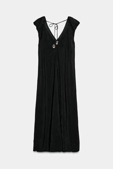 LONG DRESS WITH PUFF SLEEVES - Black by Zara - Image 8
