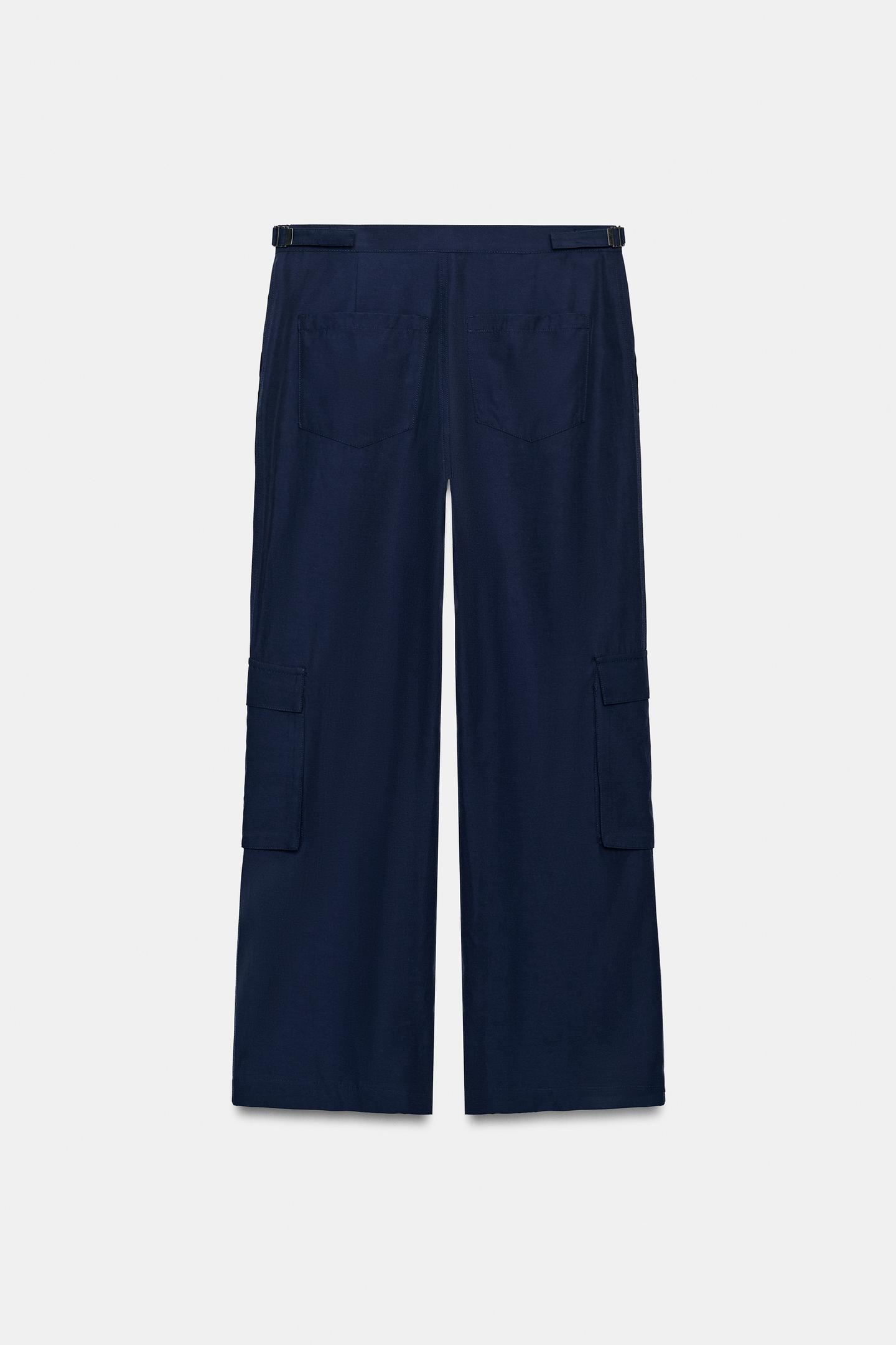 Женские брюки Zara ZW Collection Pocket Contrast, цвет: Тёмно-синий — фото 8