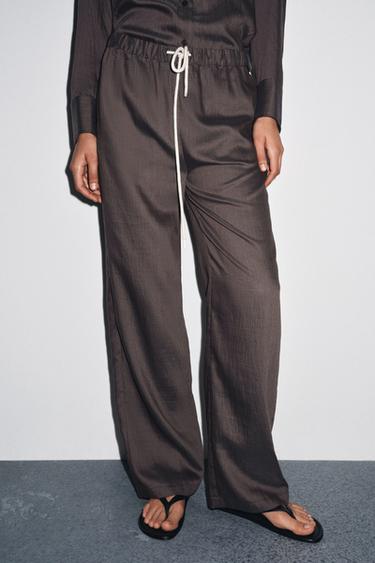 Zara ZW COLLECTION STRIPED PAJAMA PANTS - Chocolate brown