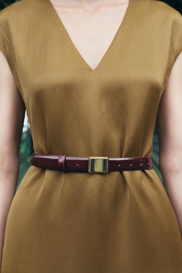 THIN LEATHER BELT WITH SQUARE BUCKLE Burgundy ZARA New Zealand