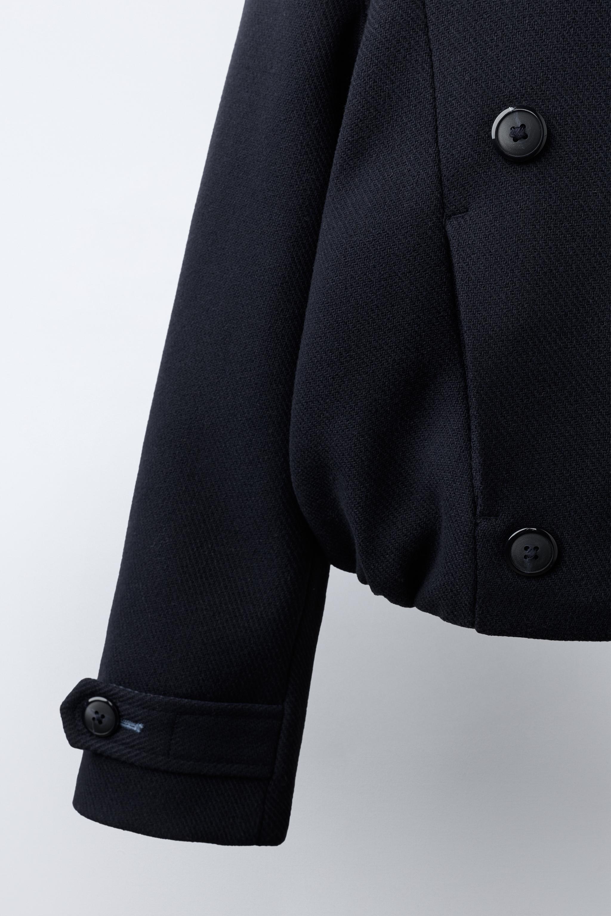 クロップド丈ウール混コート - ネイビーブルー | ZARA Japan / 日本