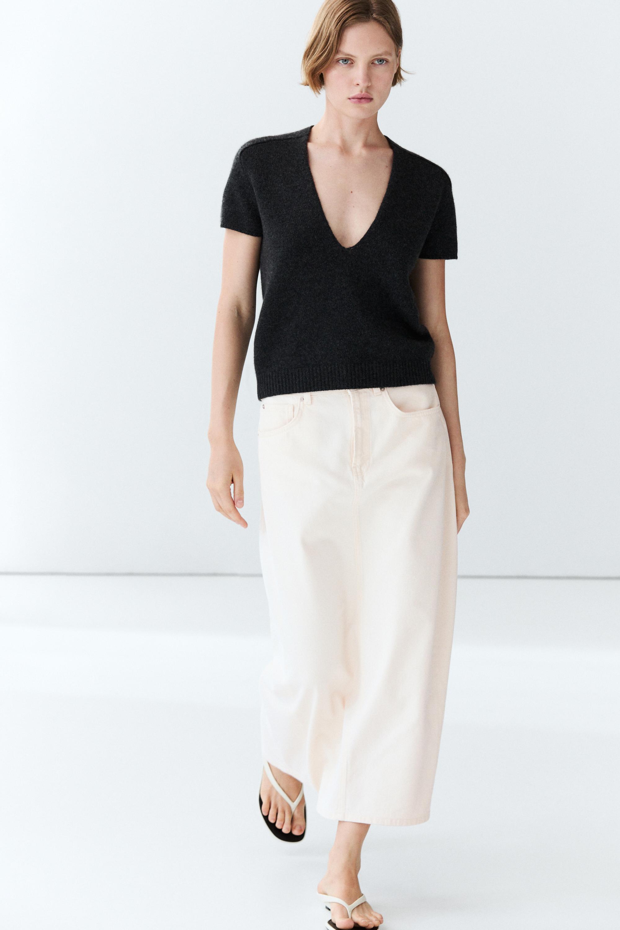 100% cashmere knit short sleeve sweater